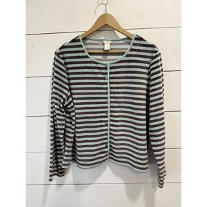 J Jill Velour Button Striped Long Sleeve Cardigan Sweater XL